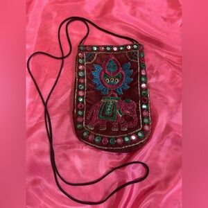 Artistic Embroidered Crossbody Bag in Red and Green